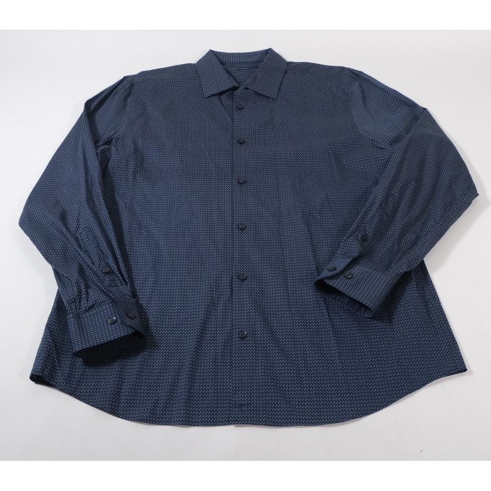 Perry Ellis Button Down Mens L Blue Dash Print Stretch Long Sleeve Dress Shirt